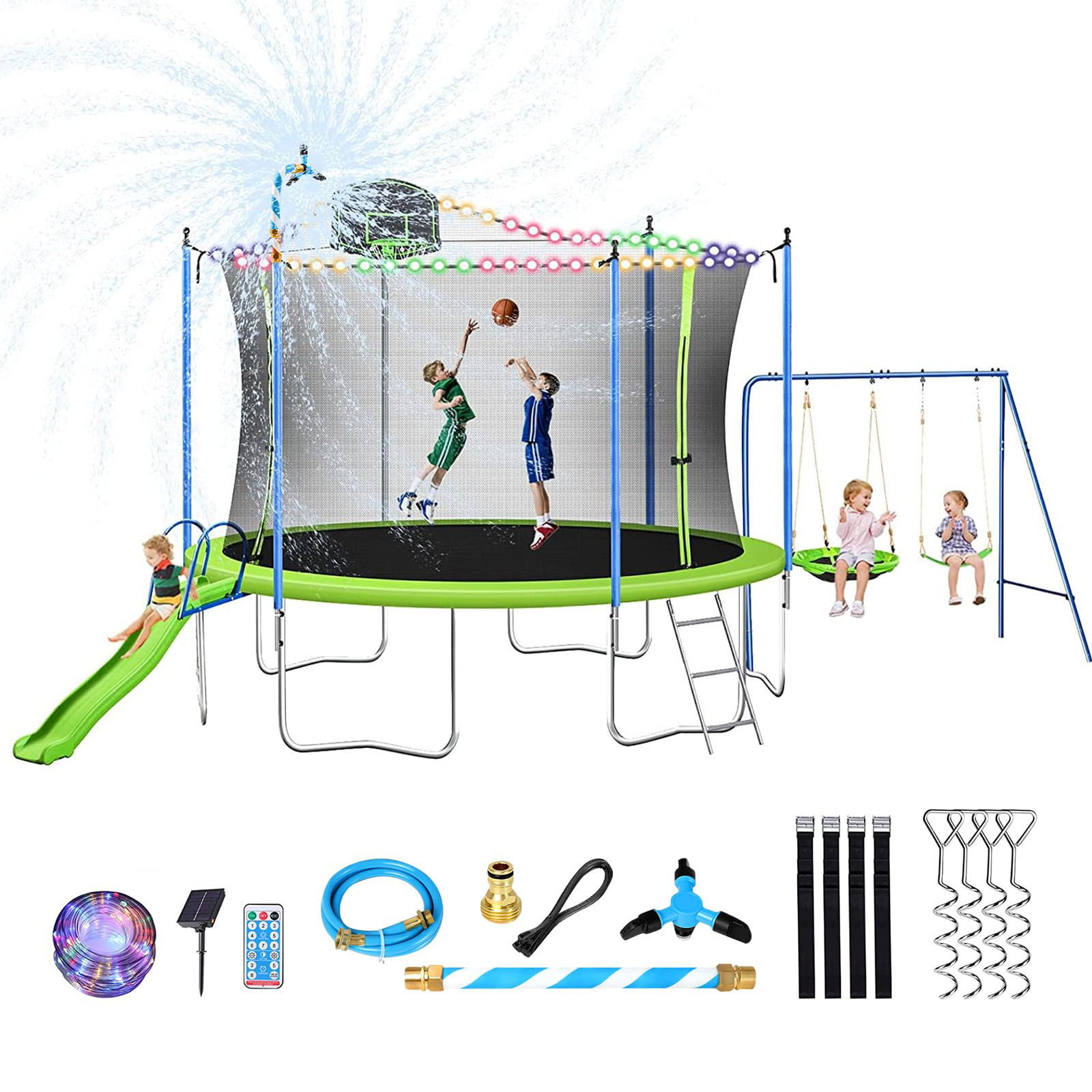 14ft trampoline with basketball hoop best sale